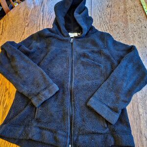 Studio Works Womens Large Black Fuzzy Cozy Hooded‎ Zip Sweatshirt